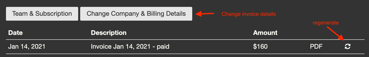 Regenerate Sketchboard team invoice