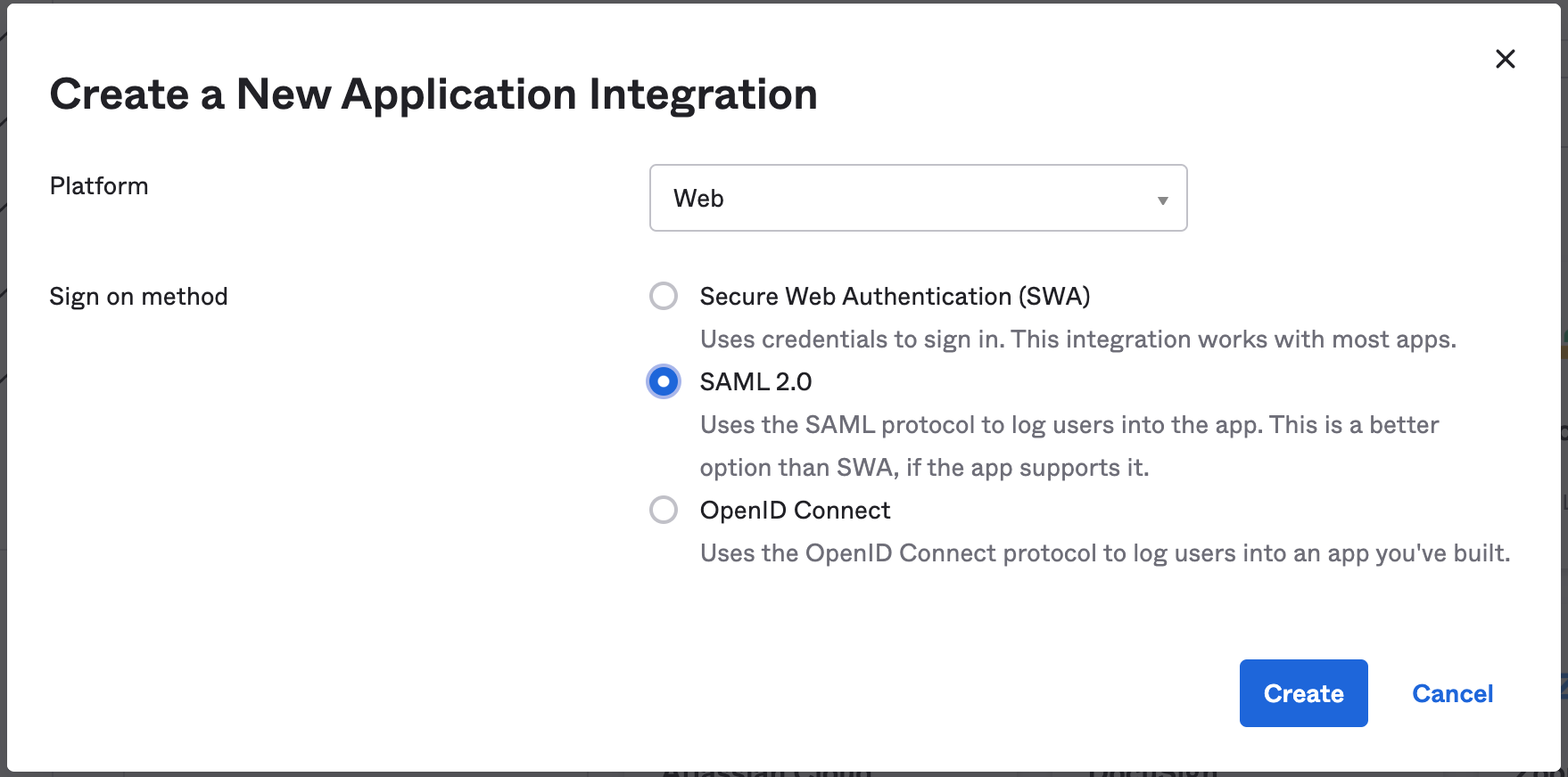 Create new Okta SSO SAML application integration