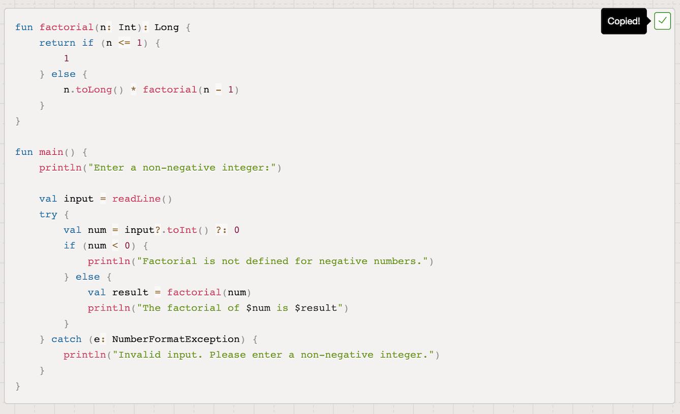 Syntax highlighting Kotlin example - copy to clipboard